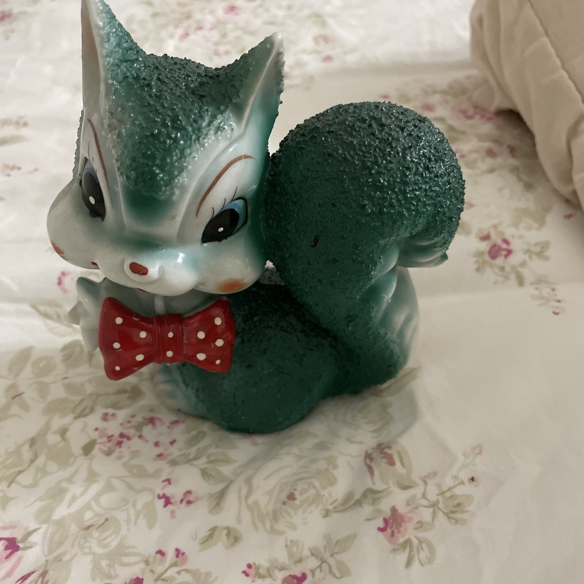 Vintage Arnart Green Squirrel Red Bow 1950's Ceramic Figure