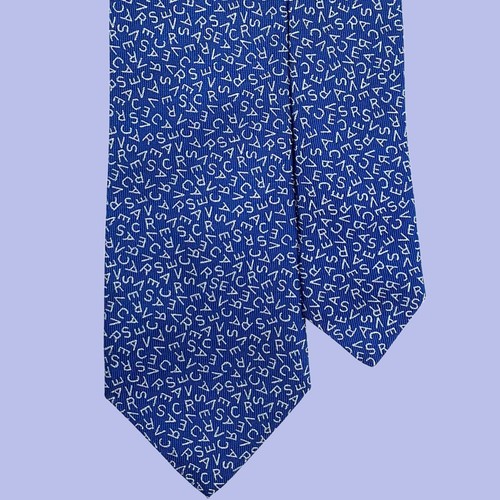  Corbata Gianni Versace Azul - Plateada Micro Versace Letras 100% Seda Italia Corbata - Imagen 2 de 12