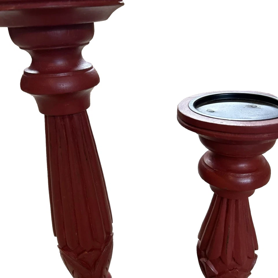 Primitive Farmhouse 2 CRANBERRY PILLAR CANDLE HOLDER Candlestick Spindle - Image 4 of 4