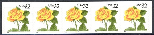 Yellow Rose Self-Adhesive 32 Cent 5 Coil Stamps PNC5 MNH Scott 3054 Plate #2223 - Picture 2 of 2