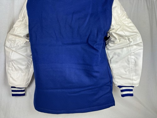 Vintage DeLong Letterman Jacket Size 38 Blue/White NWT 80s Wool Naugalite Sleeve - Picture 11 of 14