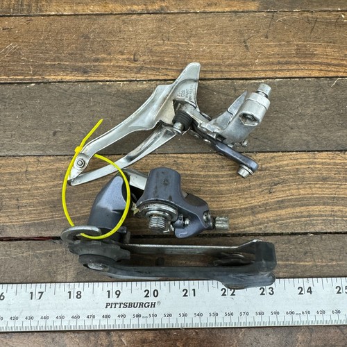 Vintage Suntour Edge Rear Derailleur Front Lot Long Cage Gray Accushift 7s - Picture 12 of 13