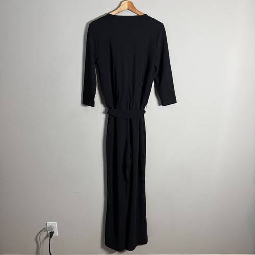 Boston Proper Tie Waist Wide Leg Jumpsuit Womens Small Black V-Neck Stretch NWOT - Picture 9 of 14