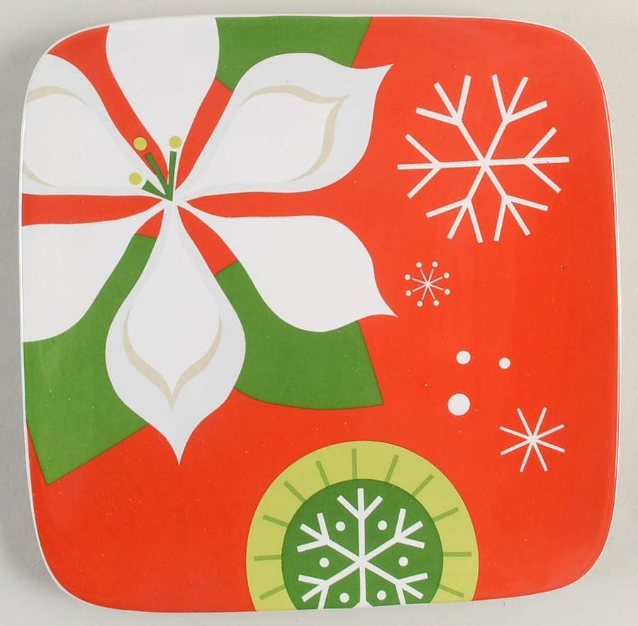 Certified International Holiday Floral Square Salad Dessert Plate 8898658
