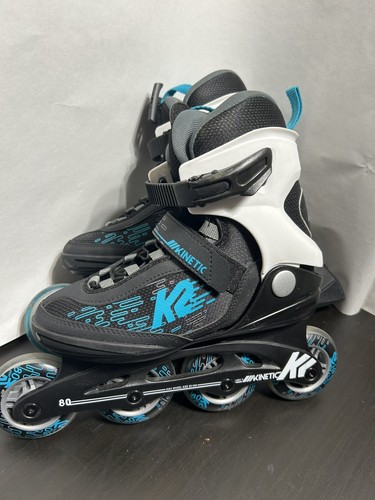 Patines en línea K2 para mujer Kinetic 80 Pro nuevos negros/azules/blancos talla 6 EE. UU.