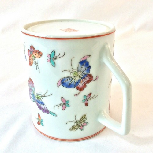 CHINESE TRADITIONAL PORCELAIN BUTTERFLIES COFFEE TEA MUG 13 OZ PASTEL COLORS - Picture 9 of 12