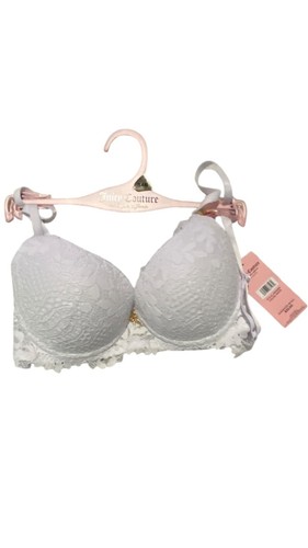 Juicy Couture White Lace Bra Padded Push-Up Underwire Adjustable 34B