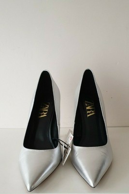 silver leather court shoes