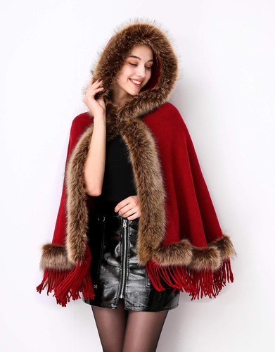 Faux Fur Shawl Hooded Cape Wrap Stole Shrug Bridal Winter Wedding with Hook - Picture 5 of 7