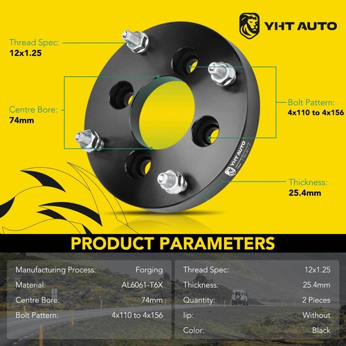 2x 4x110 to 4x156 ATV Wheel Adaptor M12x1.25 Studs 74mm 1" for Honda Bombardier - Picture 6 of 10