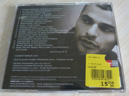CD ALBUM CINEMA LAURENT KORCIA AU VIOLON DU 7 EME ART 20 TITRES 2009 NEUF - Foto 2 di 2