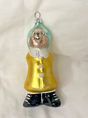 VTG Christopher Radko  RAINY DAY SMILES GLASS Paddington Bear ORNAMENT  94-054-0