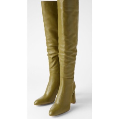 ZARA NWT GREEN LEATHER HIGH HEEL BOOTS OVER THE KNEE SIZE