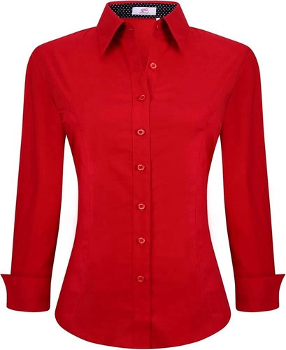 Womens Button Down Shirts Long Sleeve Regular Fit Stretch Work Blouse - Picture 2 of 5