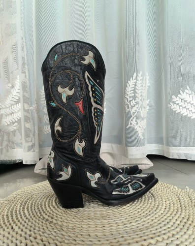 British Western Cowboy Womens Embroidery Knee High Boots Kngiht Block Cuban Heel - Picture 12 of 14