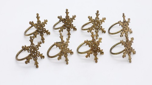 Set of 8 Brass Snowflake Christmas Napkin Rings - Picture 2 of 3