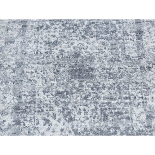 Alfombra de corredor anudada a mano de lana/seda gris borrada de diseño zoroástrico de 2'8""x10"" R87269 - Imagen 4 de 7