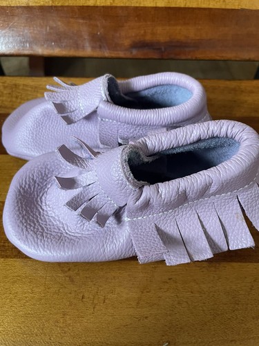 Fringe Baby Moccasins Leather Soft Sole Baby Shoes 6 Booties - Picture 3 of 11