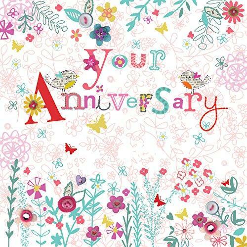 En tu aniversario Love Birds flores con brillo tarjeta de felicitación cerezo huerto - Imagen 1 de 2