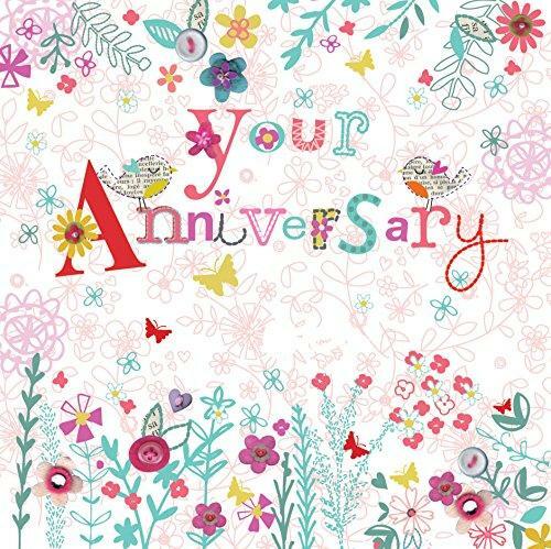 On Your Anniversary Love Birds Flowers with Glitter Greeting Card Cherry Orchard - Picture 1 of 2