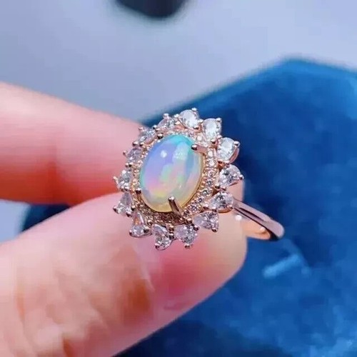 Natural Fire Opal 2.20Ct Oval Cut Halo Women Wedding Ring 14K Rose Gold Plated - Picture 7 of 7