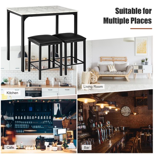 3PC Dining Table Stool Set Metal Bar Table Chair Kitchen Cafe Pub Black/White - Picture 15 of 33