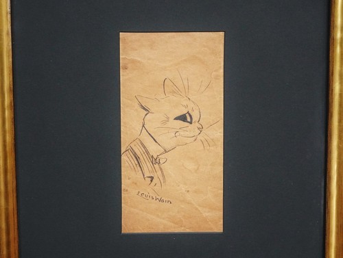 LOUIS WAIN ~ ORIGINAL PEN & INK DRAWING OF A PLAYFUL CAT WITH A MISCHIEVOUS GRIN - Picture 3 of 9