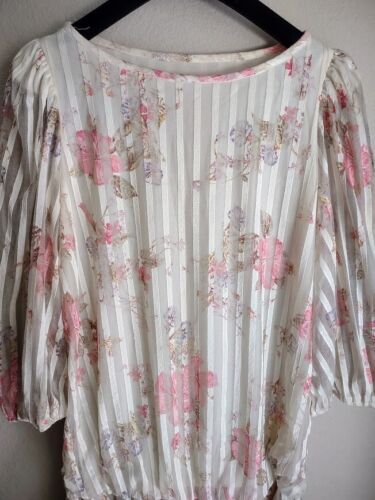 Vestido de té formal vintage 1985 cintura caída fiesta crema melocotón lavanda talla 9/10 - Imagen 3 de 8