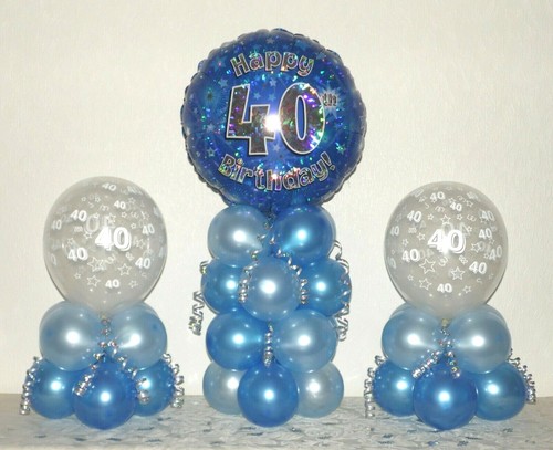 40th BIRTHDAY 3 PACK  FOIL BALLOON DISPLAY - TABLE DECORATION - No Helium Needed