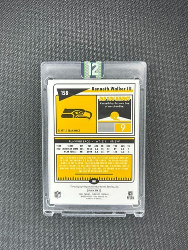 Kenneth Walker III - Panini Classics 2022, Rookie Auto, Holo - Seattle Seahawks - Picture 2 of 2