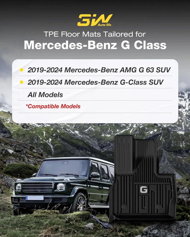 3W TPE Floor Mats Fit for Mercedes-Benz G Class/G500/G550/AMG G63 SUV 2019-2024 - Изображение 2 из 4