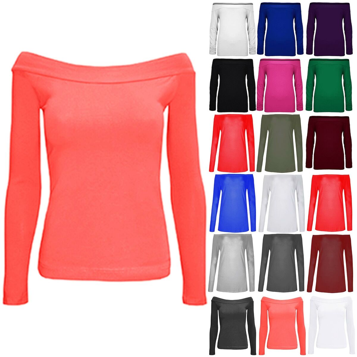 EX PRIMARK Womens Scoop Neck Off Shoulder Long Sleeve Ladies Bardot T Shirt Top