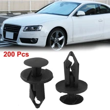200 x 9mm Hole Plastic Rivets Fastener Push Clips Black for Car Auto Fender