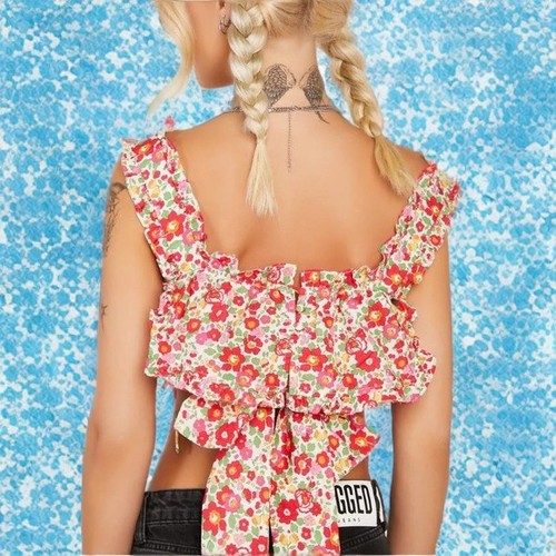 For Love & Lemons Audon Floral Crop Top Sz Small Whimsical Beauty 