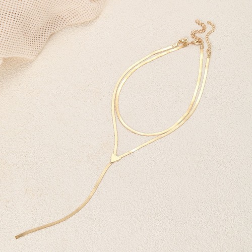 Elegant and Edgy: Double Layer Tassel Necklace with Snake Bone Chain Accent - Picture 6 of 12