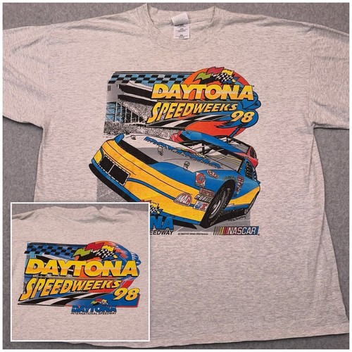 Vintage 90s Daytona Speedweeks 1998 Nascar T-Shirt Herren XXL grau doppelseitig