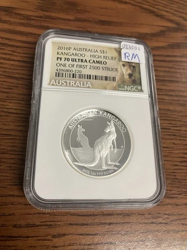 2016-P $1 Australia Silver Kangaroo High Relief : NGC PF70 Ultra Cameo 083001