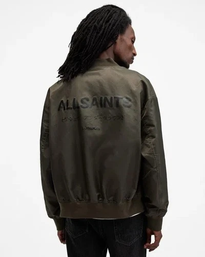 Allsaints Men's Underground Relaxed Fit Bomber Jacket Khaki Green Size XXL image 2