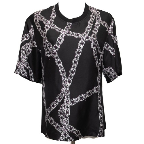 Louis Vuitton Black Chain Print Silk Cotton Crew Neck Top Size Medium