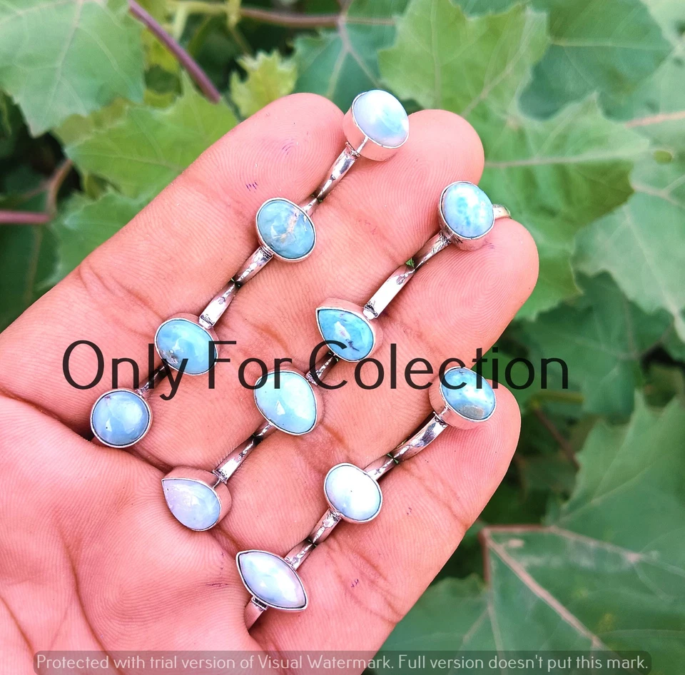 Blue Larimar Gemstone Ring Lot 925 Sterling Silver Plated Festival Jewelry - Image 3 of 3