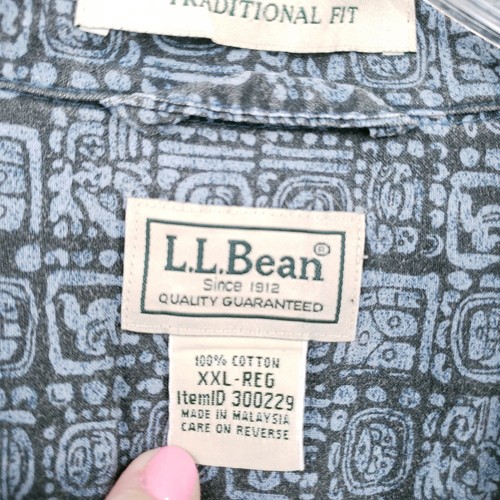 LL Bean Button Up Shirt Mens 2XL Blue Traditional Fit Short Sleeve Aztec Tribal - Picture 5 of 9