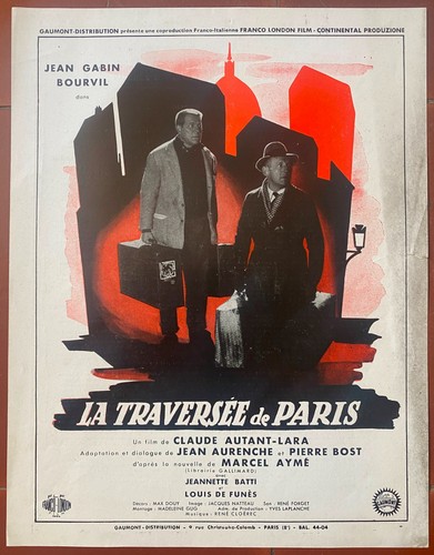 Plaquette LA TRAVERSEE DE PARIS Claude Autant-Lara JEAN GABIN Bourvil 1956 - Picture 1 of 2