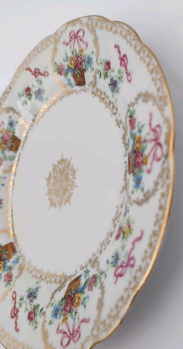 Antique Ovington Bros Saxe New York Plate Pink Basket Flower 9.5" Gold Trim - Picture 7 of 8