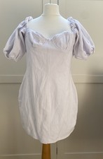 Nasty Gal Women's White Denim Bandeau Style Dress Puff Balloon Sleeves UK Size 8