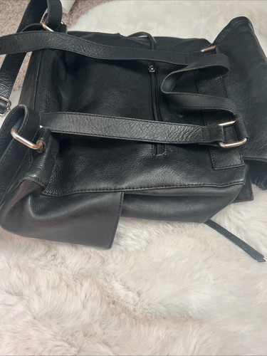 Vintage Y2K SCHWARZ ECHTLEDER QUASTEN BUCKET BAG RUCKSACK HANDTASCHE Grunge - Bild 11 von 17
