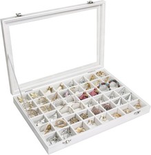 Jewelry Tray Organizer Box 48 Grid Display 48 Grid, White 