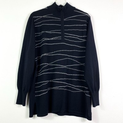 Bode Pullover Strickpullover Half Zip Troyer Gr.44 Damen Schwarz Silber Glitzer