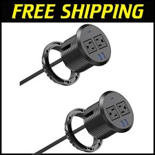 20W Fast Charging Desktop Grommet with 2 AC Outlets  USB Ports - Easy Install