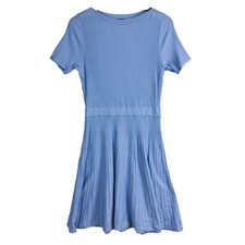 Ann Taylor Ribbed Fit & Flare Mini Stretch Knit Dress Blue - M