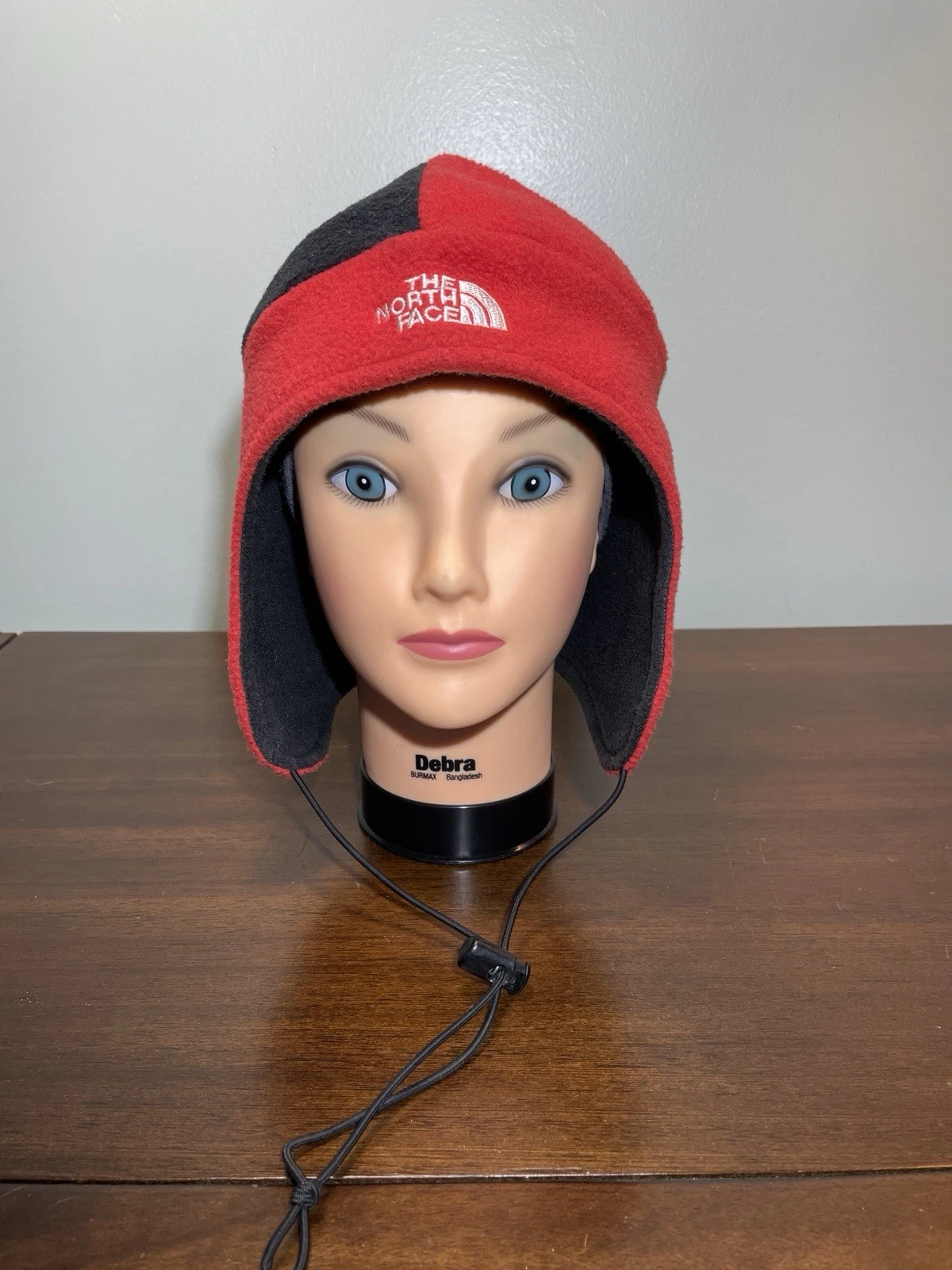 Vintage The North Face Red-Black Fleece Trapper Bomber Winter Hat Sz Regular